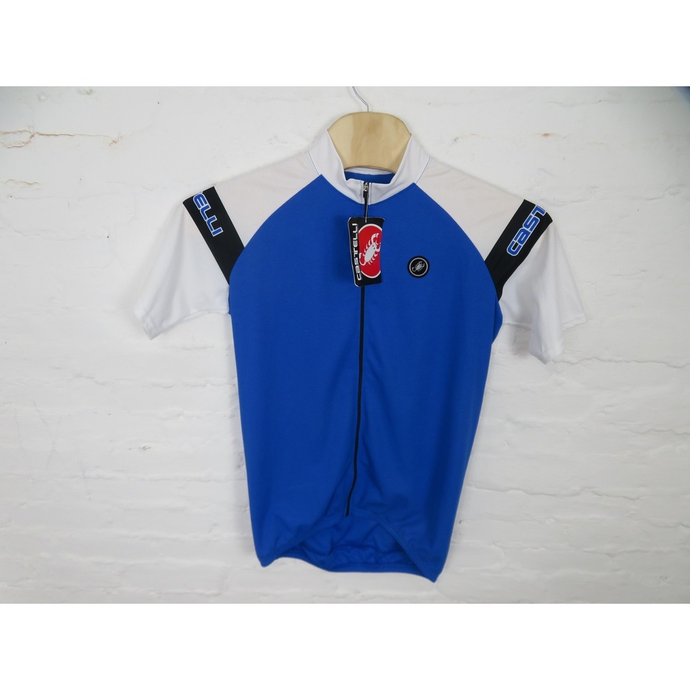 Castelli Cycling Jersey Mens XL Blue White Full Zip Short Sleeve Bike Pockets